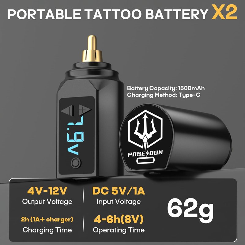 POSEIDON Tattoo Pen Set, Wireless Tattoo Gun Kit Tattoo Kit with 2Pcs Battery and 20Pcs Tattoo Cartridge Needles, Complete Tattoo Machine kit Tattoo Supplies for Beginners