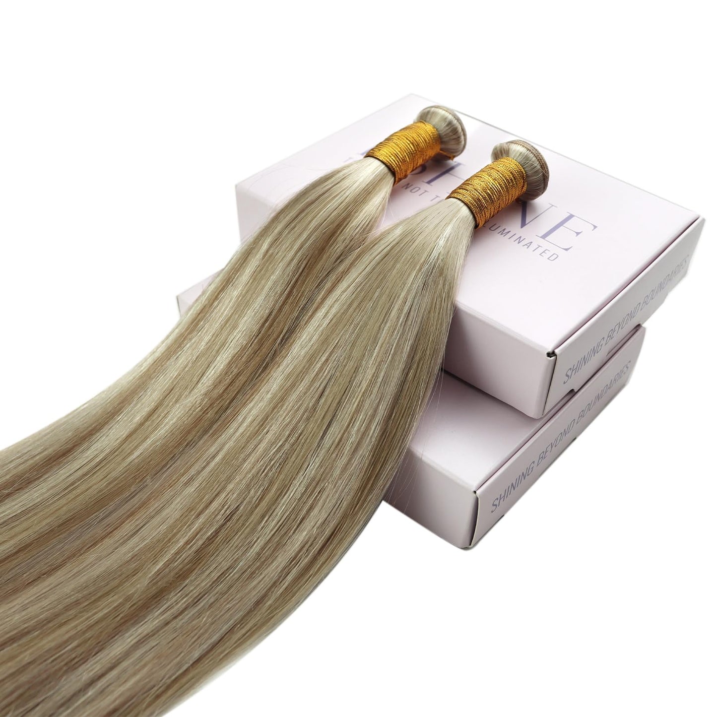 Fshine Real Human Hair Extensions Genius Weft Highlight Ash Blonde And Golden Blonde Sew in for Women 14 Inch 50g Weave Remy Natural