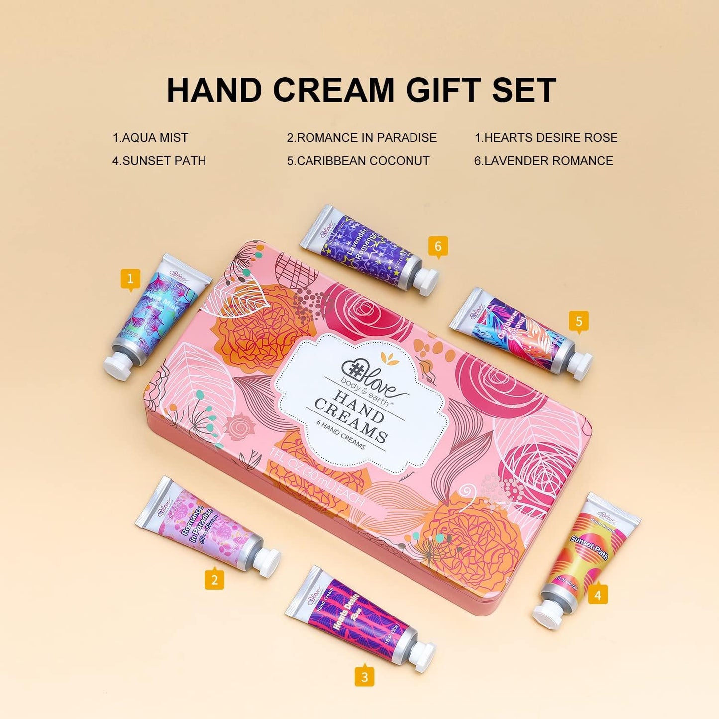 BODY & EARTH # LOVE Hand Cream for Women Hand Lotion Sets, Travel Size Hand Cream Gifts for Women Thanksgiving Day Christmas Day Gifts