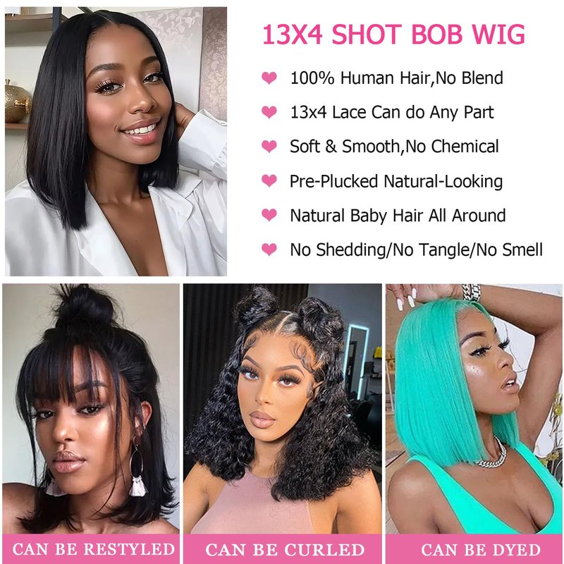Bob Wig Human Hair 13x4 Frontal Lace Wig Human Hair 180 Density Glueless Pre Plucked with Baby Hair Straight Bob Wigs for Black Women 180% Density Pre Plucked Natural Color 12 inch