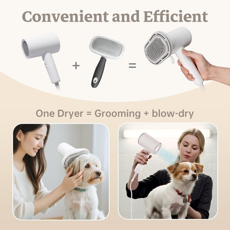 Dog Brush for Shedding, Professional 2-in-1 Pet Hair Dryer & Dog Grooming Brush with Removable Comb, Adjustable Temperature/Speed, Portable Brush for Dogs and Cats