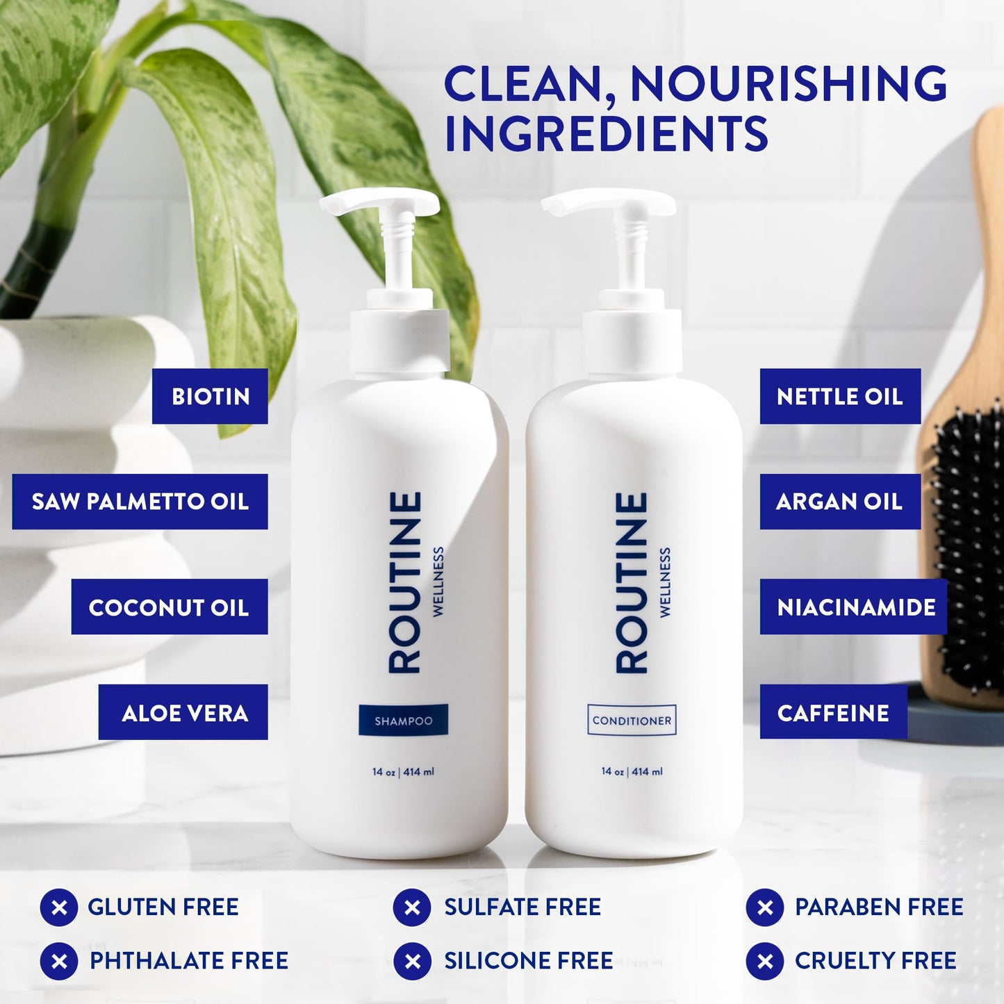 Routine Wellness Anti-Thinning Shampoo and Conditioner Set for Thinning Hair - Biotin DHT Blocker Women & Men - Color Safe Shampoo for Hair Loss & Healthier Hair (Pack of 2)