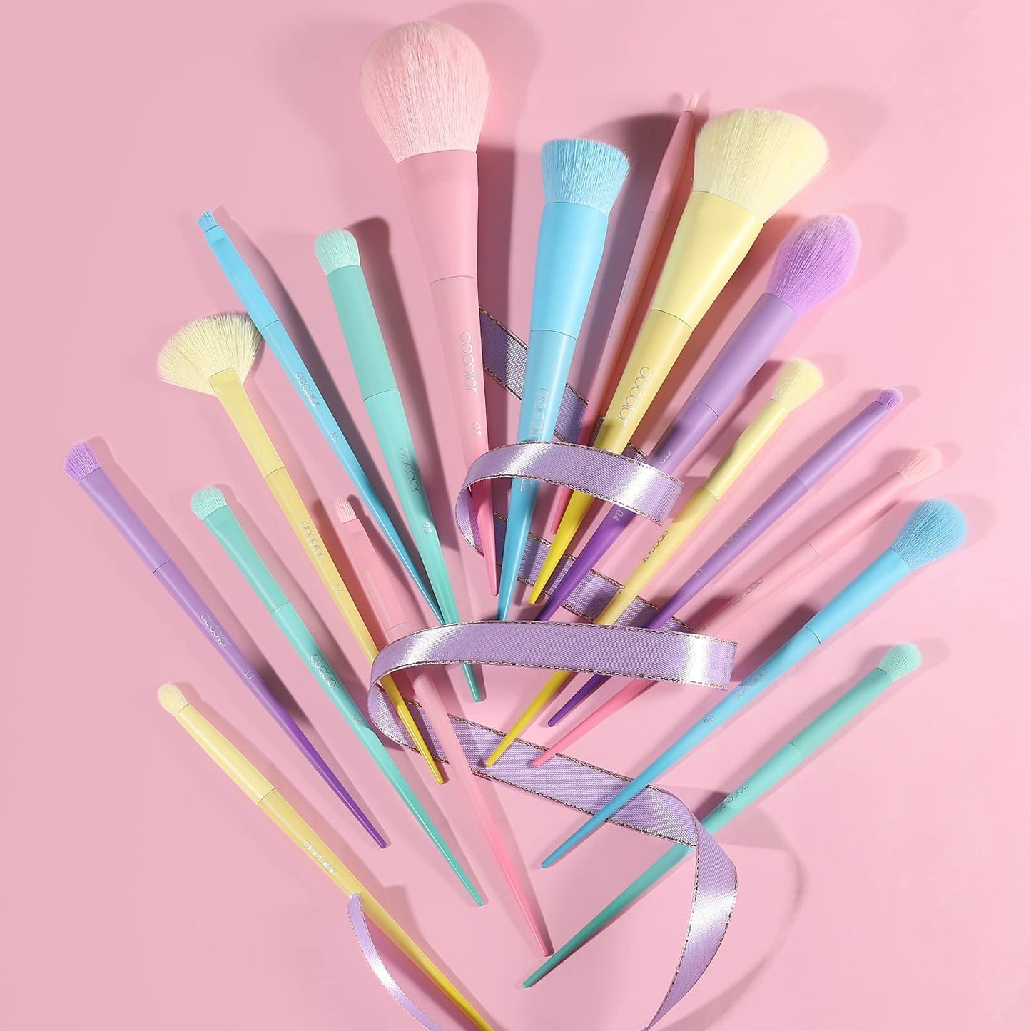 Docolor 15Pcs Eye Makeup Brushes Set + 17Pcs Colourful Makeup Brush Set Premium Kabuki Foundation Blending Face Powder Synthetic Makeup Brushes Set