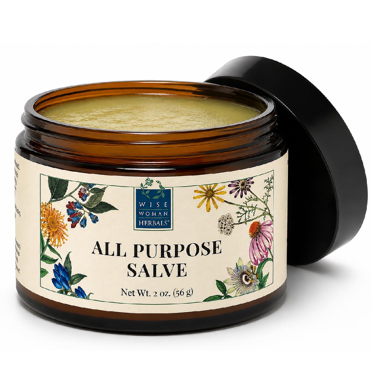 Wise Woman Herbals All-Purpose Salve, Herbal Balm with Calendula & Comfrey, Soothes Dry, Irritated Skin, Postpartum Skin Care, Nourishing Skin Support for All Ages, Non-GMO, 2 oz Jar