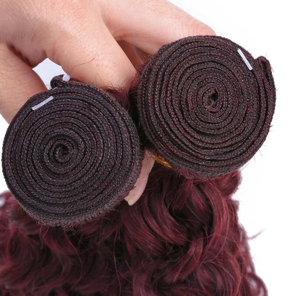 #99J Burgundy Bundles Human Hair Water Wave Human Hair Bundles 16 16 16 Inch FuivJuix Unprocessed Brazilian Virgin Hair Wine Red Water Wave Bundle Human Hair Extensions 3 Bundle 150 Gram For Woman
