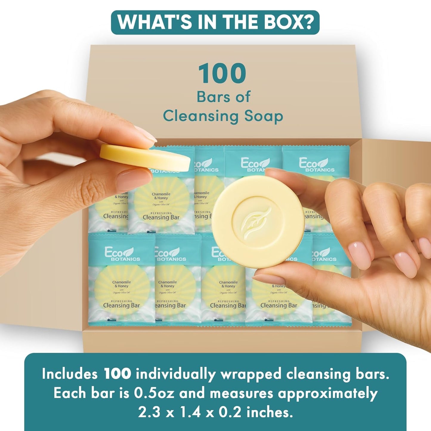 Eco Botanics Travel Size Cleansing Soap Bar | 100 Count, Paraben-Free, White Tea & Aloe Scent, 0.5 oz