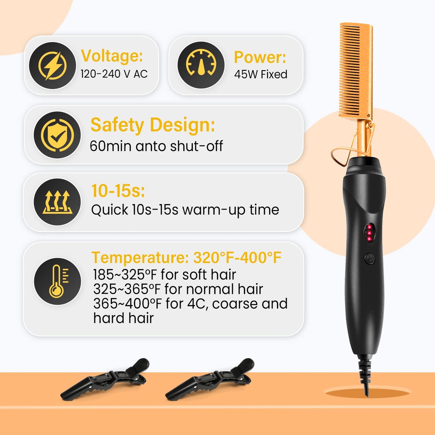 Hot Comb Set 19 Pcs, Electric Hair Straightener Curling Iron for Natural Black Hair Wigs Pressing with Wig Glue