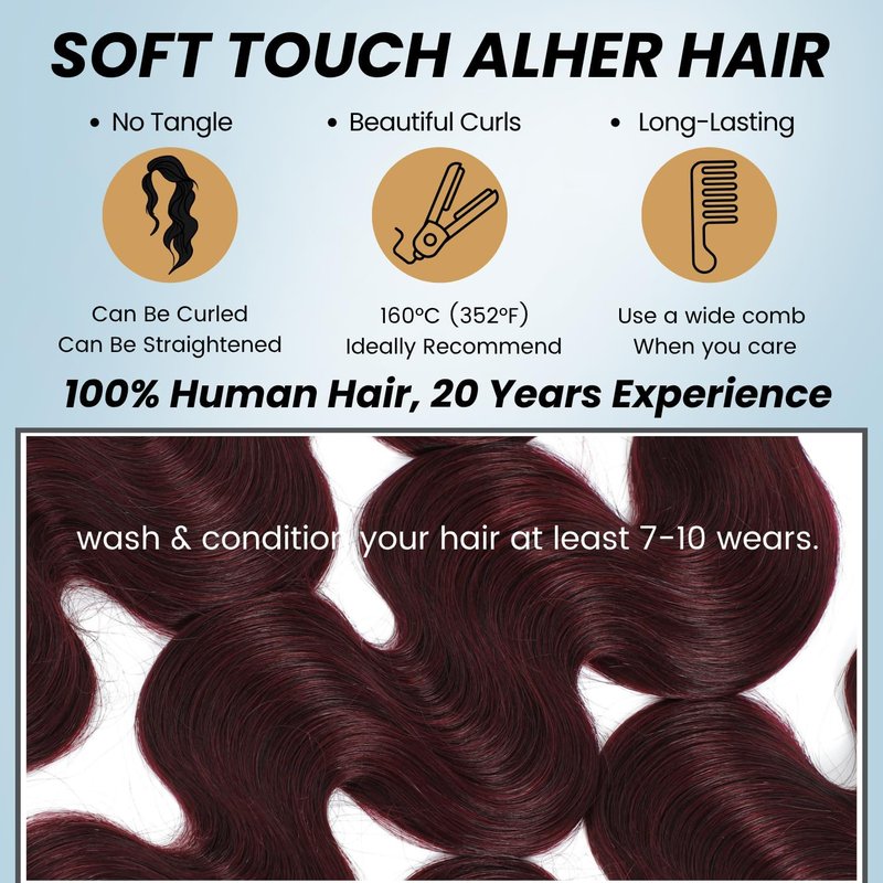 Dark Burgundy Wine Color Human Hair Bundles - Body Wave, 12A Virgin Remy, Soft & Thick | 10-12-14 Inch