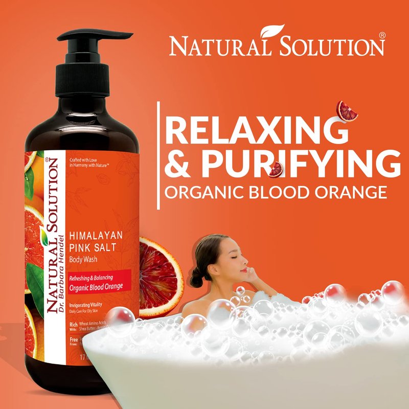 Natural Solution Body Wash - Revitalizing Organic Blood Orange Extract & Himalayan Pink Salt | 17 fl oz Each, Pack of 6