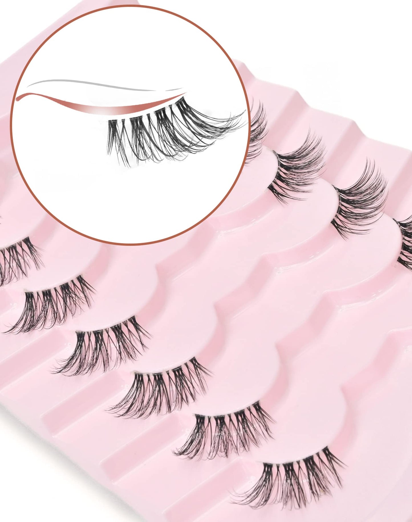 Onlyall Natural Lashes Half Lashes Natural Look False Wispy Eyelashes Clear Band Lashes Pack 3D Faux Mink Lashes 7 Pairs C03