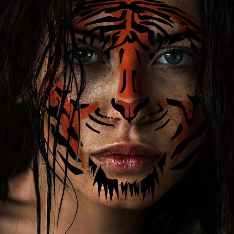 4 Sheets Tiger Face Halloween Temporary Tattoos, Large 6.9 x 6.9 Inch Tiger Face Tattoo Stickers for Kids and Adults - Perfect for Parties, Festivals, and Costumes