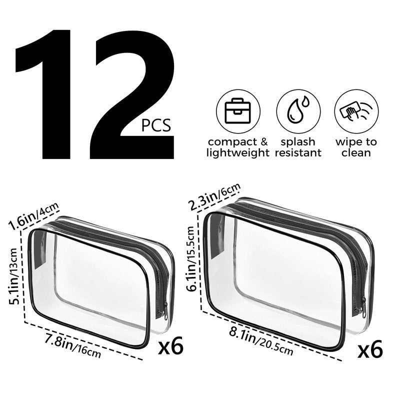 AURUZA Clear Makeup Bag,Portable Travel Toiletry Bags with Zipper, TSA Approved Clear Organizer Bags, PVC Cosmetic Pouch for Airport Airline Compliant