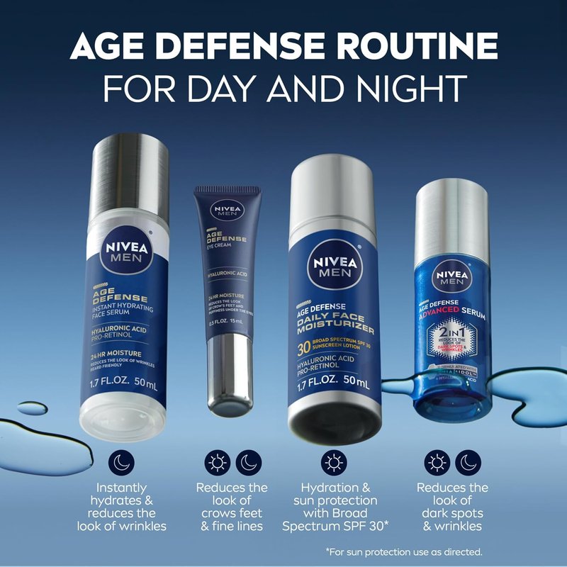 NIVEA MEN Age Defense Daily Face Moisturizer - SPF 30, Pro-Retinol & Hyaluronic Acid | 1.7 Fl Oz