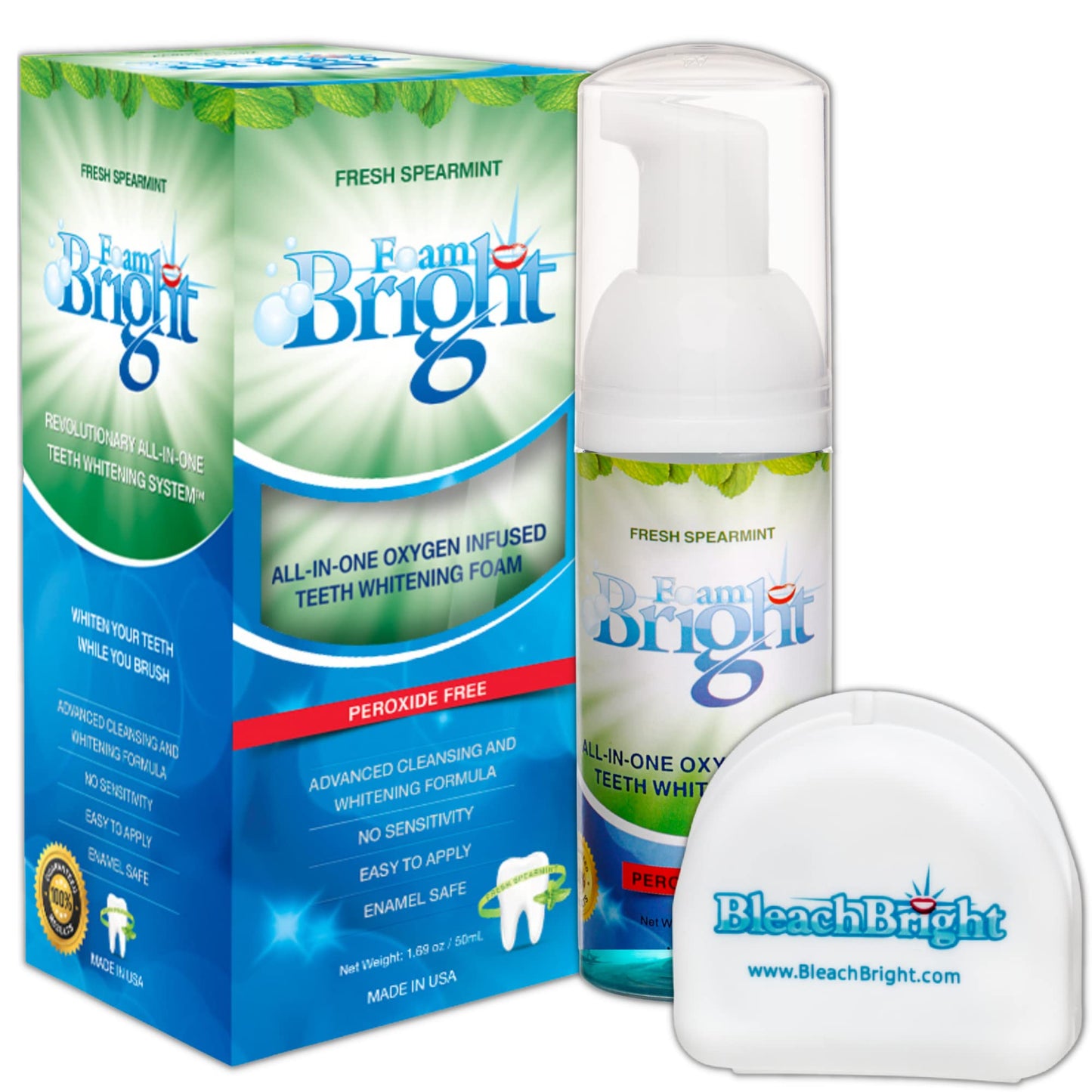 Retainer Cleaner & Aligner Cleaner FoamBright + Travel Retainer Case Kit | Great for Invisalign Aligners, Candid, Byte, Denture Cleaner | Whitens Teeth, Peroxide Free Oral Care | No Tablets Needed
