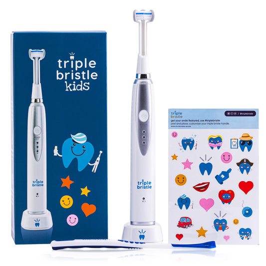 Triple Bristle Kids Sonic Toothbrush | 1 Pack | 3 Sided Toothbrush to Clean Teeth and Gums | Dentist Created & Approved | Fun Sticker Rewards | Rechargeable Three Sided Toothbrush for Kids