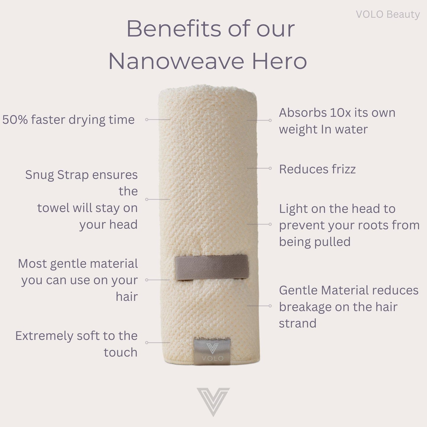 VOLO Hero Hair Towel – Ultra Soft Nanoweave™ Microfiber, Super Absorbent Quick Dry, Reduces Dry Time 50%, Anti-Frizz & Breakage, Secure Snug Strap, Large Wrap for All Hair Types - Luna Gray