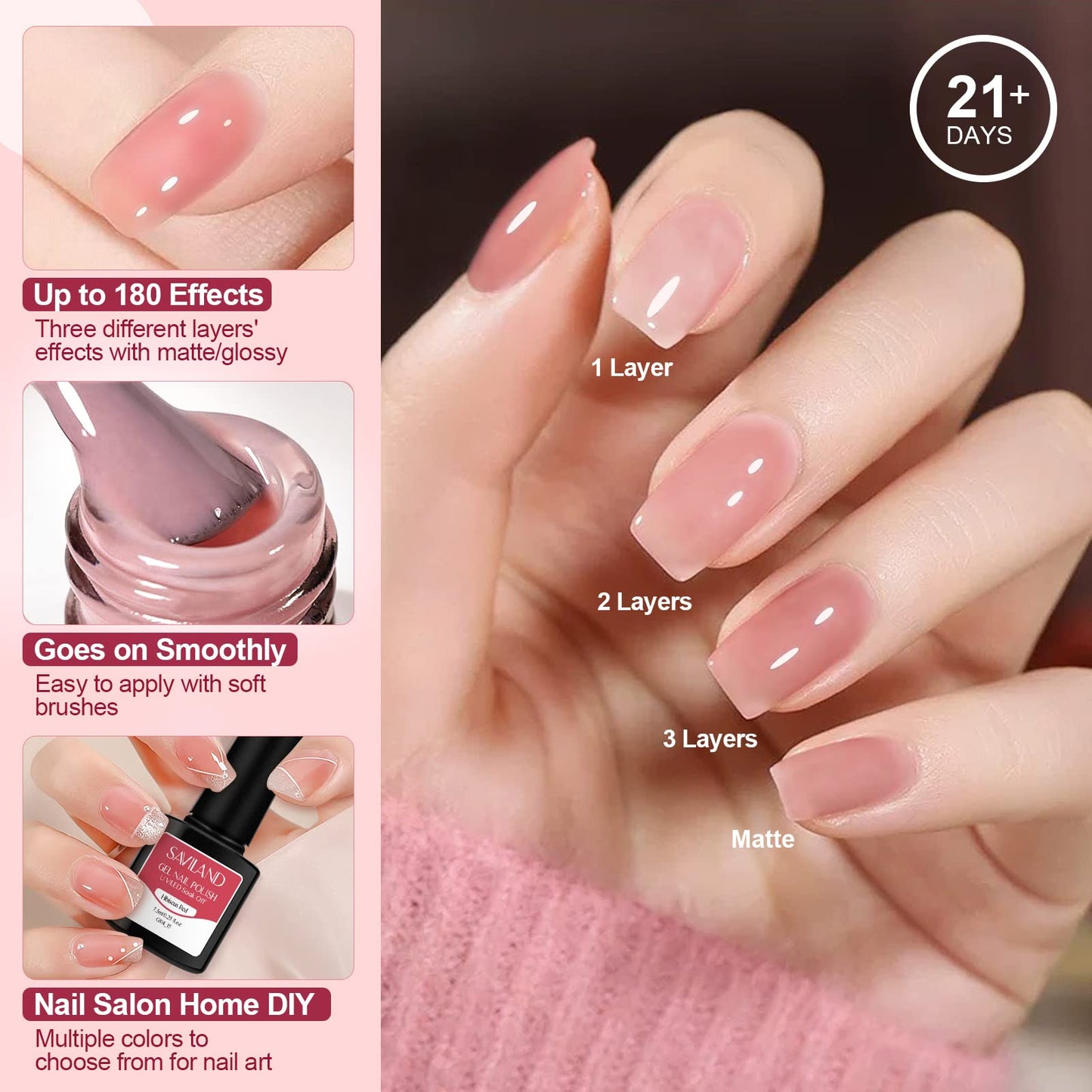 SAVILAND Jelly Gel Nail Polish Set, 30 Colors Translucent Nude Pink Transparent Nail Polish Set with 180 Sheer/Matte/Glossy Effects Acrylic Nail Clippers with Magnets: Purple Nail Clipper