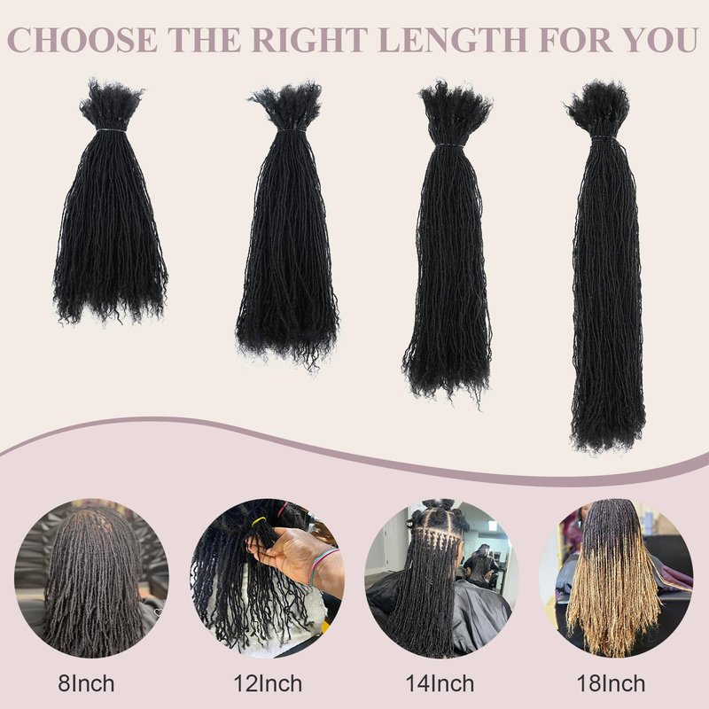 Originea Sister Locs Extensions Human Hair Curly Tips Permanent Micro Locs Extensions Natural Looking Soft Dreadlocks Can Be Bleached and Dyed (1B# 0.1cm, 8 Inch 30 Strands)