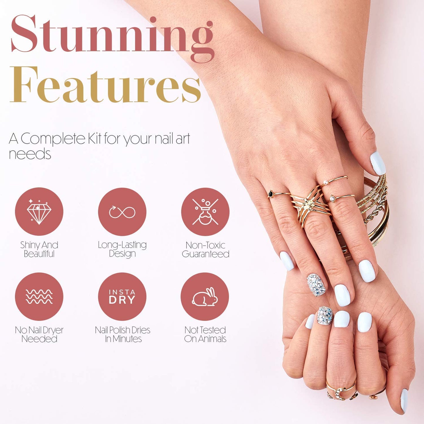 Nail Art Kit for Girls - Beginner Set with Rhinestones, Crystals, Tweezer & Dotting Tool | Perfect for Creative Designs