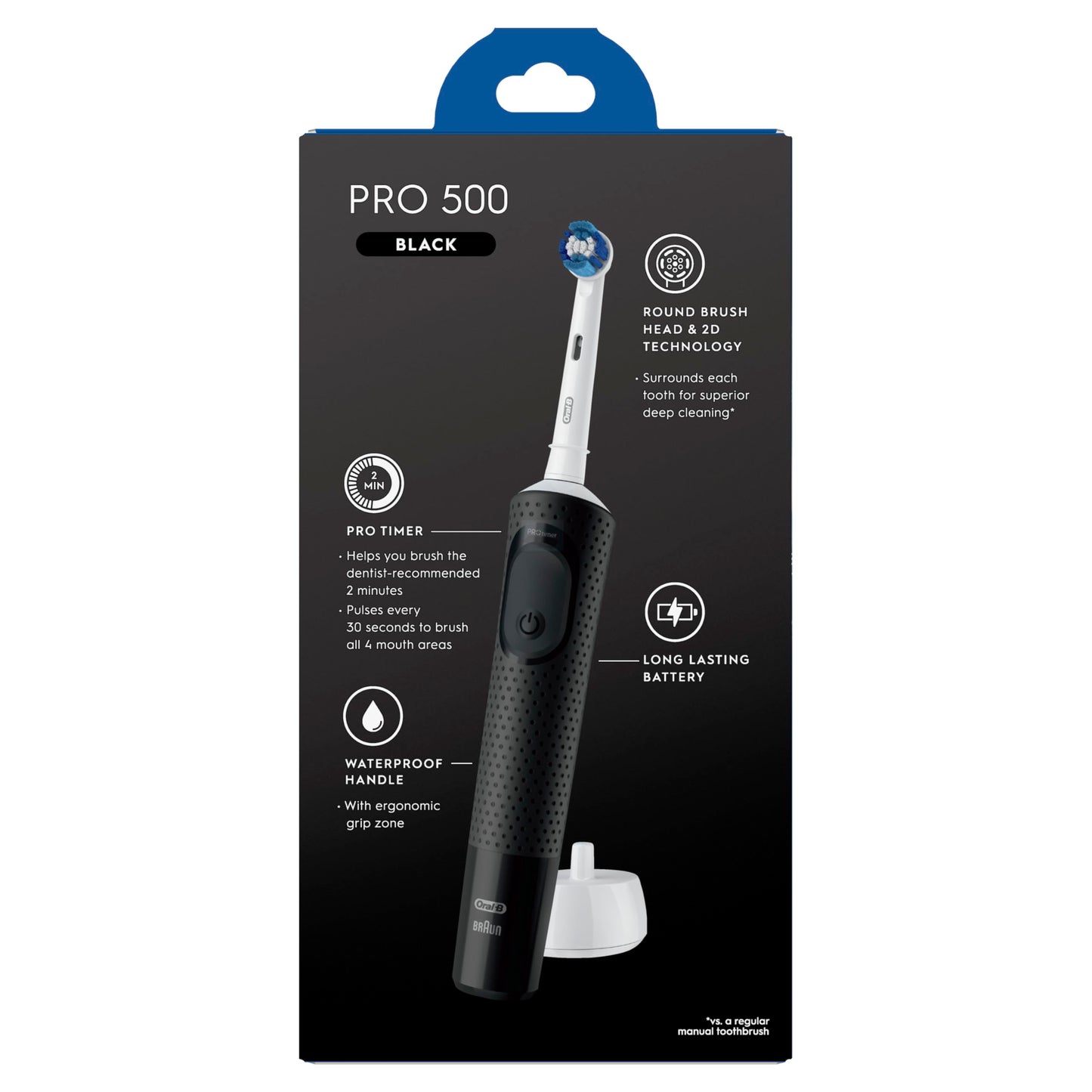 Oral-B Pro 500 Electric Toothbrush with (1) Brush Head, Rechargeable, Black