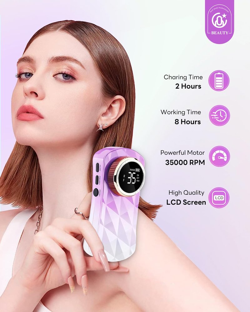 CozyZen Portable Professional Nail Drill, 35,000 RPM Rechargeable Electric Nail File, Cordless E-File Machine with Extended Battery Life, Lightweight Design for Manicure & Pedicure (Gradient Pink)