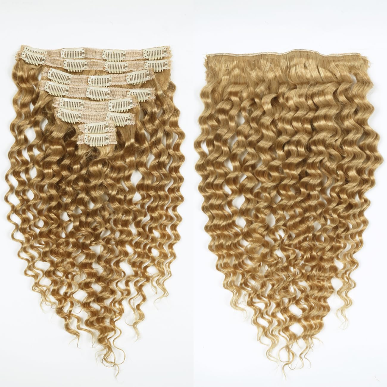 Curly Clip in Hair Extensions Real Human Hair 16inch 100g Invisible & Seamless 100% Brazilian Remy Human Extension Deep Wave Clip ins Extensions Double Weft 8 PCS with 20 Clips #27 Honey Blonde
