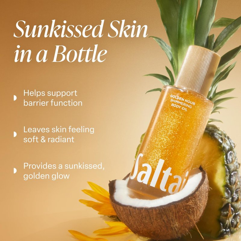 Shimmering Body Oil - Golden Hour Scented Moisturizer with Light-Reflecting Pearls | 4 Fl Oz for All Skin Types
