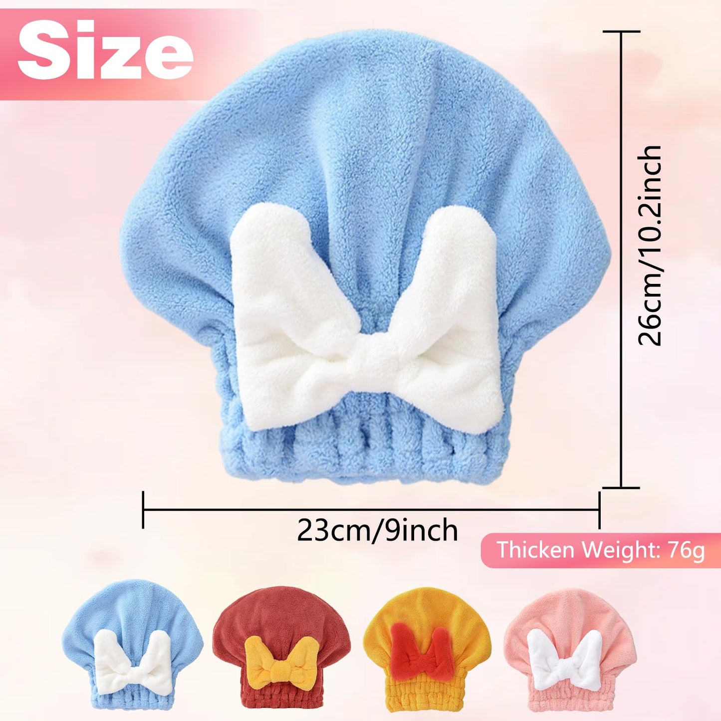 ploreatu Microfiber Hair Drying Caps, Christmas Absorbent Hair Towel Wrap for Women Wet Hair Quick-Drying Hair Towels, Soft Bow Tie Wet Hair Towel Wrap for Party Favors Goody Bag Filler (4 PCS)
