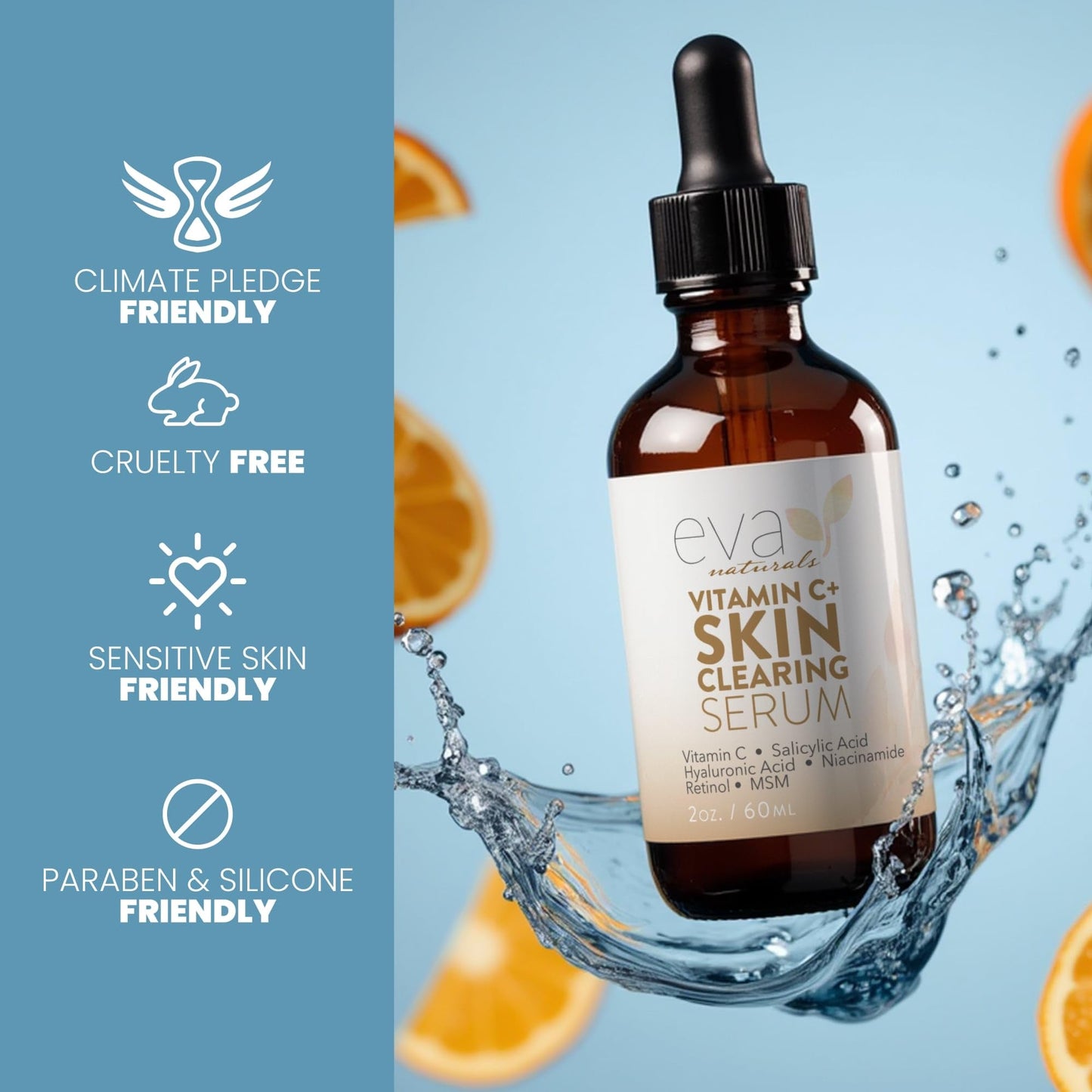 Vitamin C Serum for Face with Retinol & Salicylic Acid – Skin Clearing Acne Spot Treatment with Niacinamide, Hyaluronic Acid, MSM – Anti-Aging Facial Serum for Dark Spots and Blemishes, 2 Fl Oz