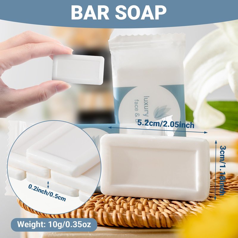 Kacctyen 200 Pcs 0.35oz Mini Bar Soap Bulk Individually Wrapped Bulk Hand Hotel Soap Bars Travel Size Toiletries for Guest Vacation Bathroom Rentals