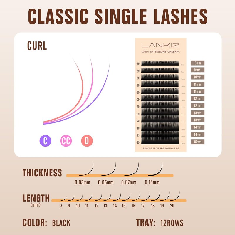 Classic Volume Lash Extensions - 0.03 CC Curl Mixed 8-15mm Trays | Super Matte Black Individual Lashes for Salons