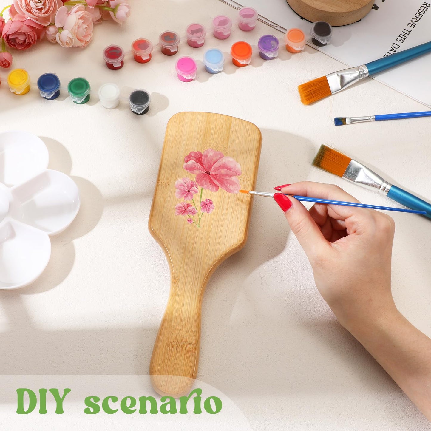 simarro 10 Pcs Wooden Bamboo Hair Brush, Bulk Anti Static Wooden Paddle Brush Scalp Massage Bamboo Bristles Styling Curly Long Hair Growth for Women Men
