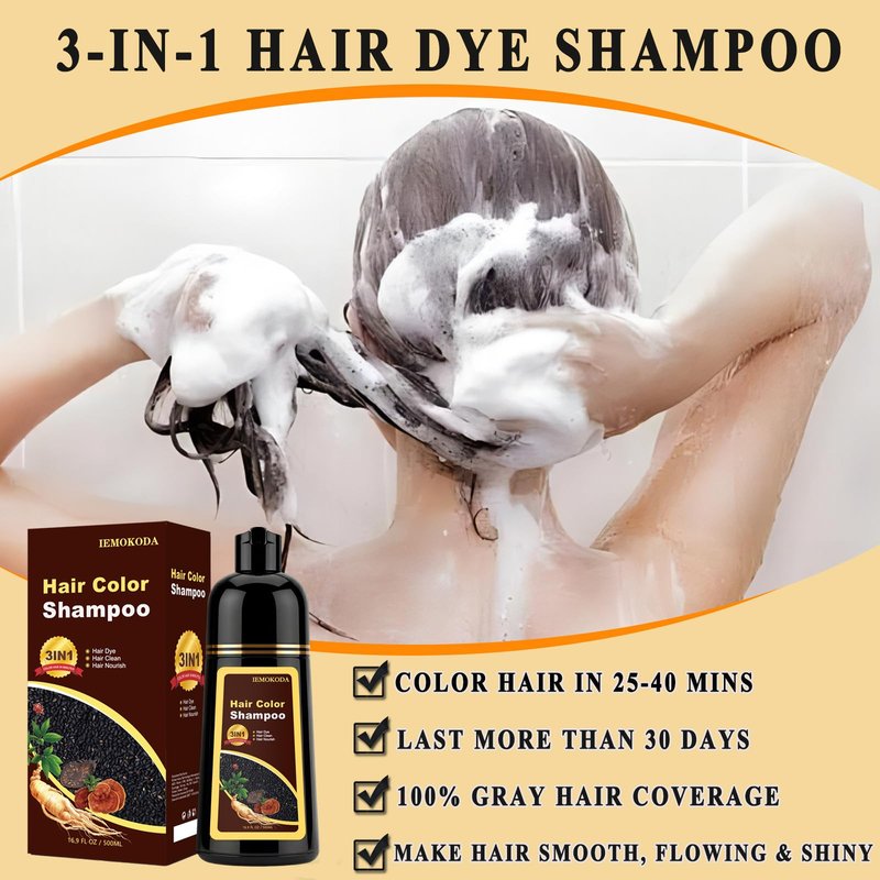 Dark Coffee Hair Dye Shampoo 3 in 1 for Gray Hair, Long-lasting & Natural Hair Color Shampoo, Herbal Ingredients Natural Shampoo Hair Dye Effect in Minutes, Gifts for Men Women 500ml