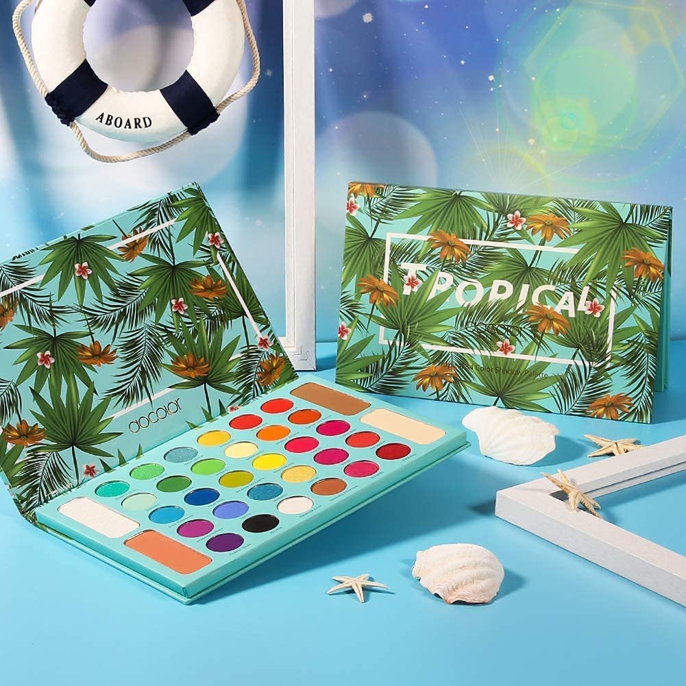 Docolor 15 Pcs Colourful Makeup Brush Set + 34 Colors Tropical Eeyshadow Palette Pigmented Matte Shimmer Metallic Blendable Soft Cream Powder Makeup Eye Shadow Palettes for Christmas Gift