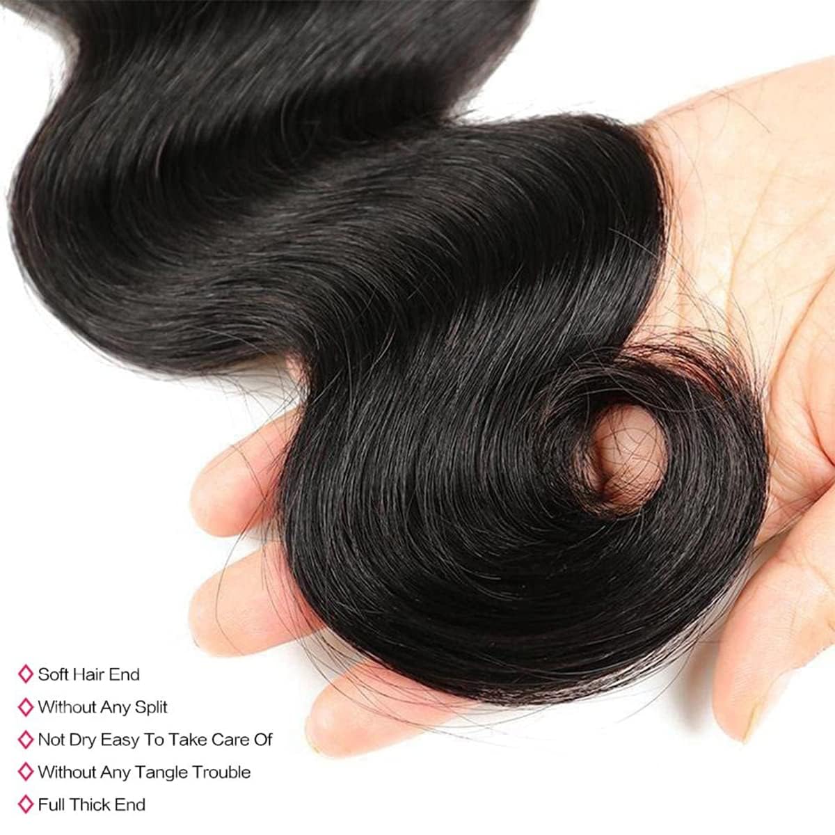 Body Wave Bundles Human Hair 16 Inch 12A 100% Unprocessed Brazilian Virgin Hair Body Wave Bundles Human Hair Extensions Natural Color