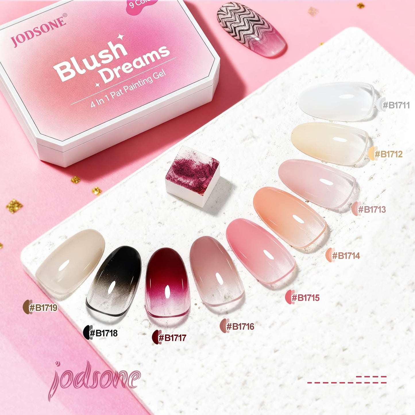JODSONE Patting Gel Nail Polish Kit, 9 Colors U V/LED Gradient Painting Sponge Gel Kit with 50 PCS Nail Sponges and Grabbing Pen for Home & Salon Use