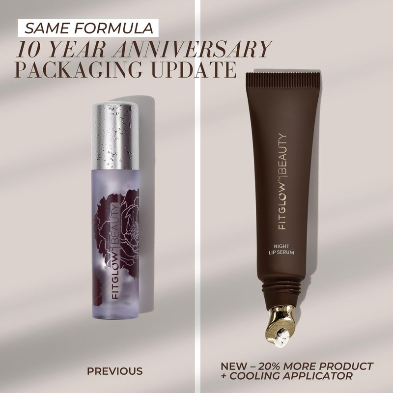 Fitglow Beauty | Night Lip Serum 10 Year Anniversary | Lip Sleeping Mask | Plant-Powered Natural Overnight Lip Mask Treatment | Hydrating Moisturizer for Dry Cracked Chapped Lips | 1 (12g) Tube, Clear