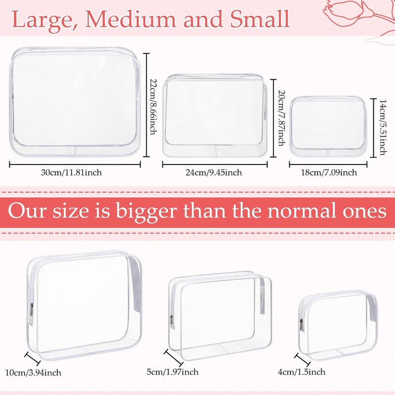 Clear Toiletry Bags - 24 Pcs Large PVC Travel Makeup Organizer | Waterproof Cosmetic Bags in 3 Sizes
