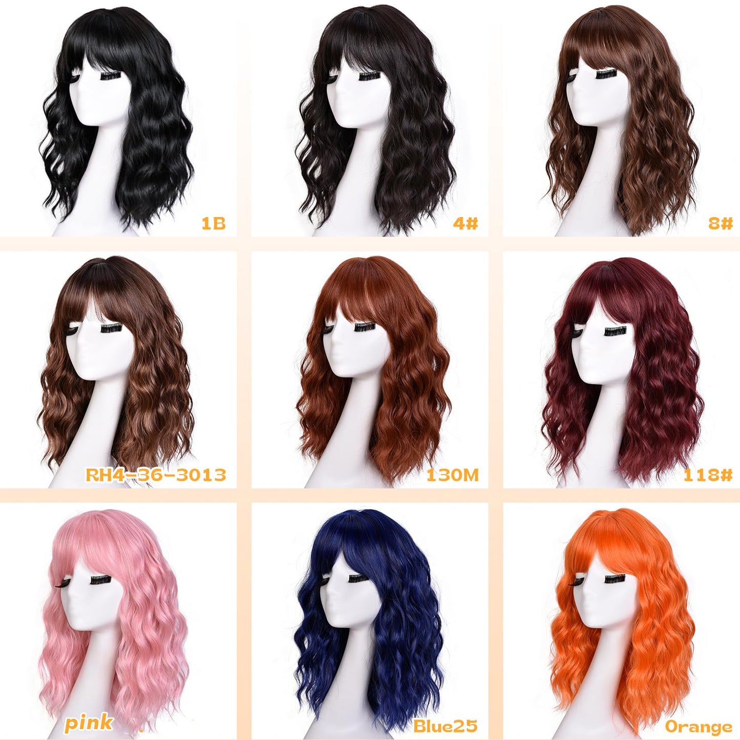 Short Bob Wavy Wig for Women - 18-Inch Highlight Brown Wig with Bangs | Shoulder-Length Hair for Halloween & Daily Wear