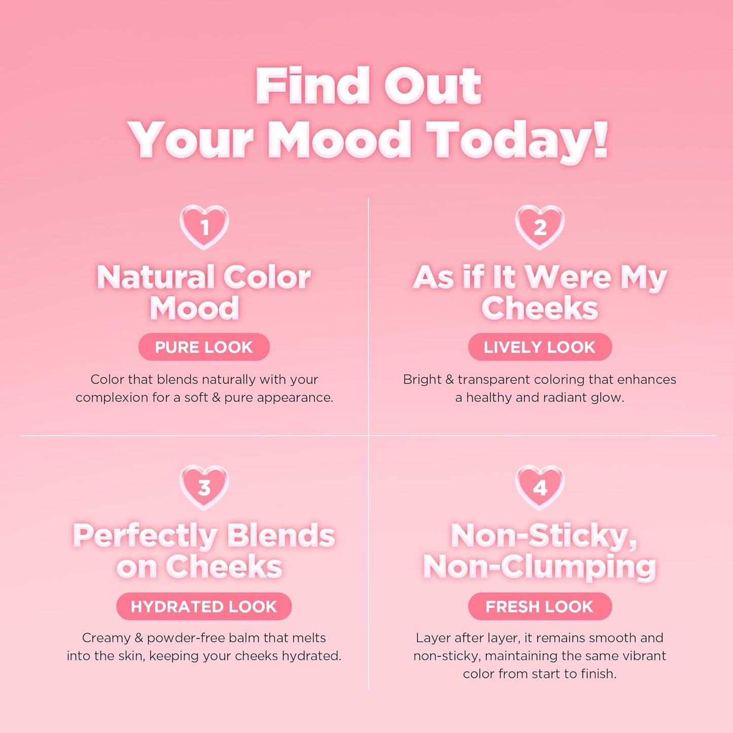 Luv Beam Cheek Balm - Heart-Shaped Korean Cream Blush | Semi-Matte Finish, Long-Lasting, 0.12 oz (02 Innocent Pink)