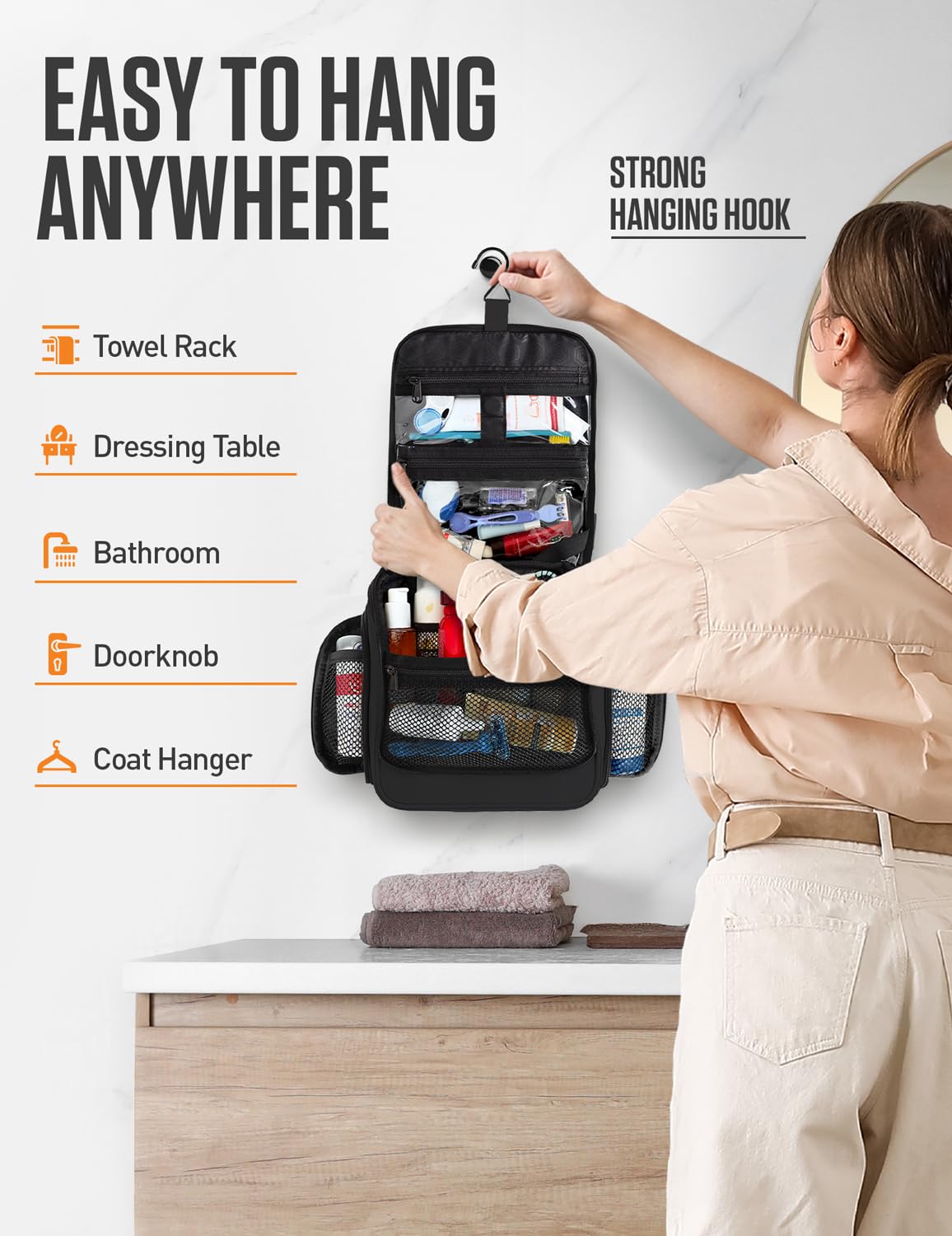 VENTURE 4TH Hanging Travel Toiletry Bag, 18 Compartments - Black