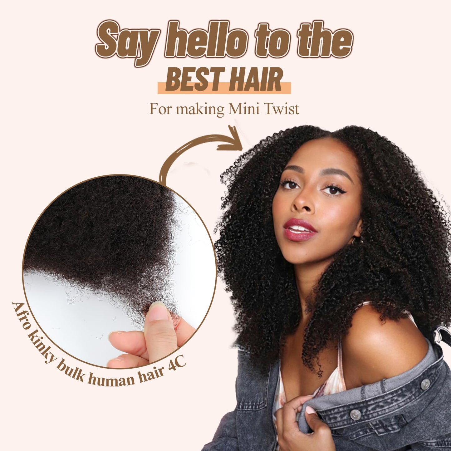 Alaleibaby Afro Kinkys Bulk Human Hair for Draedlock Extensions Repair Locs Afro kinkyhair For Braiding Twist Braids Afro Human Hair (Natural Black, 10 Inch (Pack of 3))
