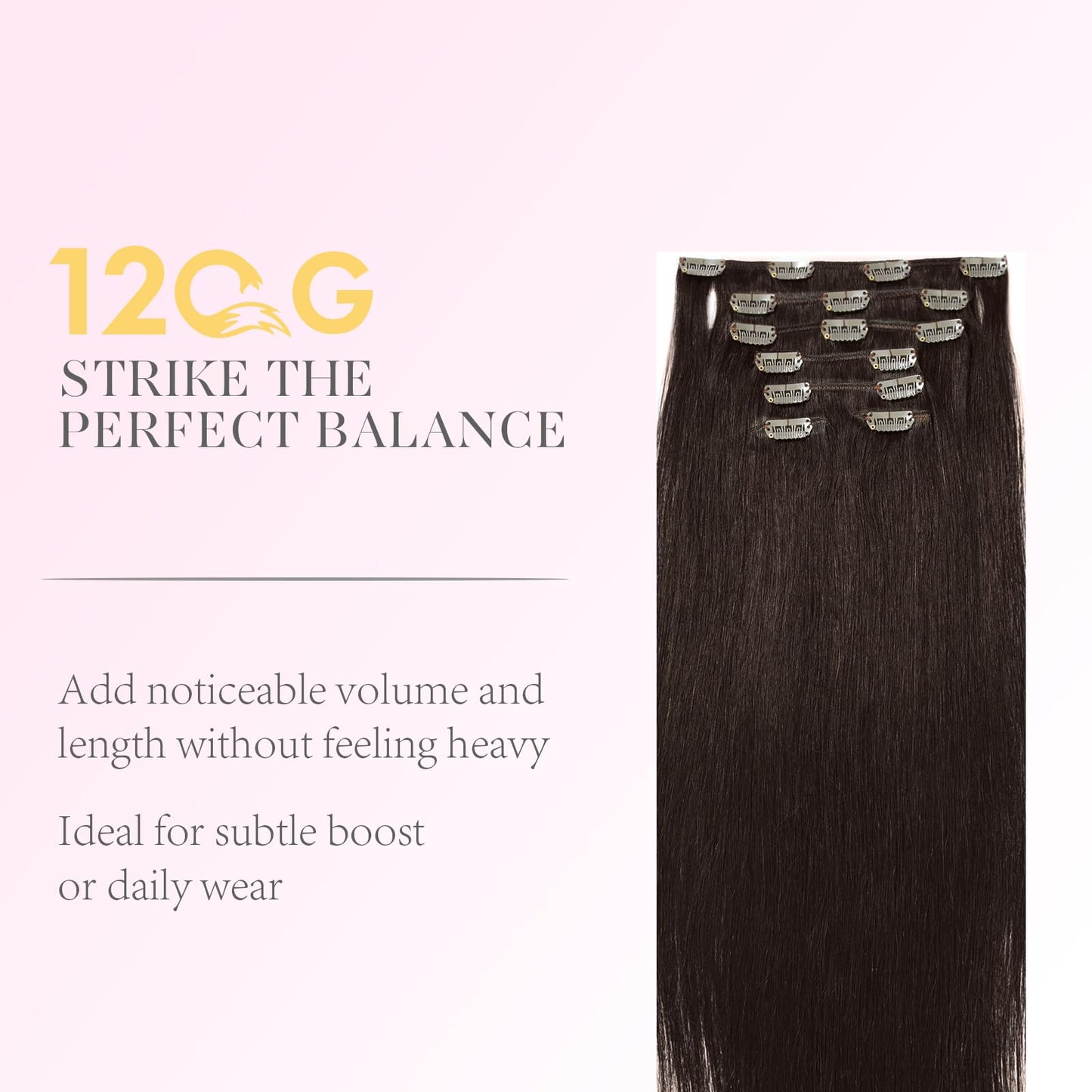 FoxFace Clip in Hair Extensions Real Human Hair, Thick Extensions from Root to Tip, Natural Hair Clip Ins, Dark Brown, 14 Inch 120g 7Pcs