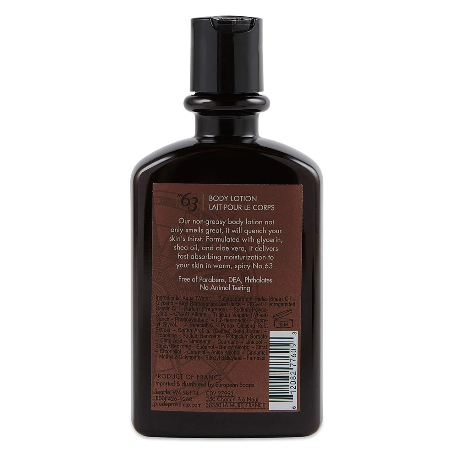 Pre de Provence No.63 Men's Lotion - Nourishing Hydrating Formula | 8.4 Fl Oz
