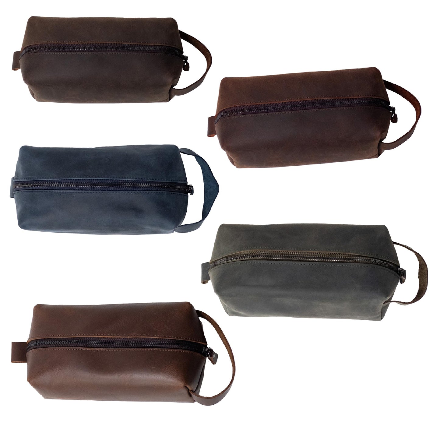 KAAL Crazy Horse Genuine Leather Toiletry Organizer Dopp Kit Shaving Bag for Accessories (Sax Blue, Large)