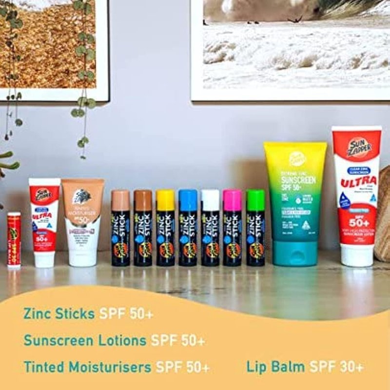 Zinc Oxide Mineral Sunscreen Stick - SPF 50+ Water Resistant | 4-Pack Rainbow Colors (Pink, Blue, Green, Yellow) - For Face & Body