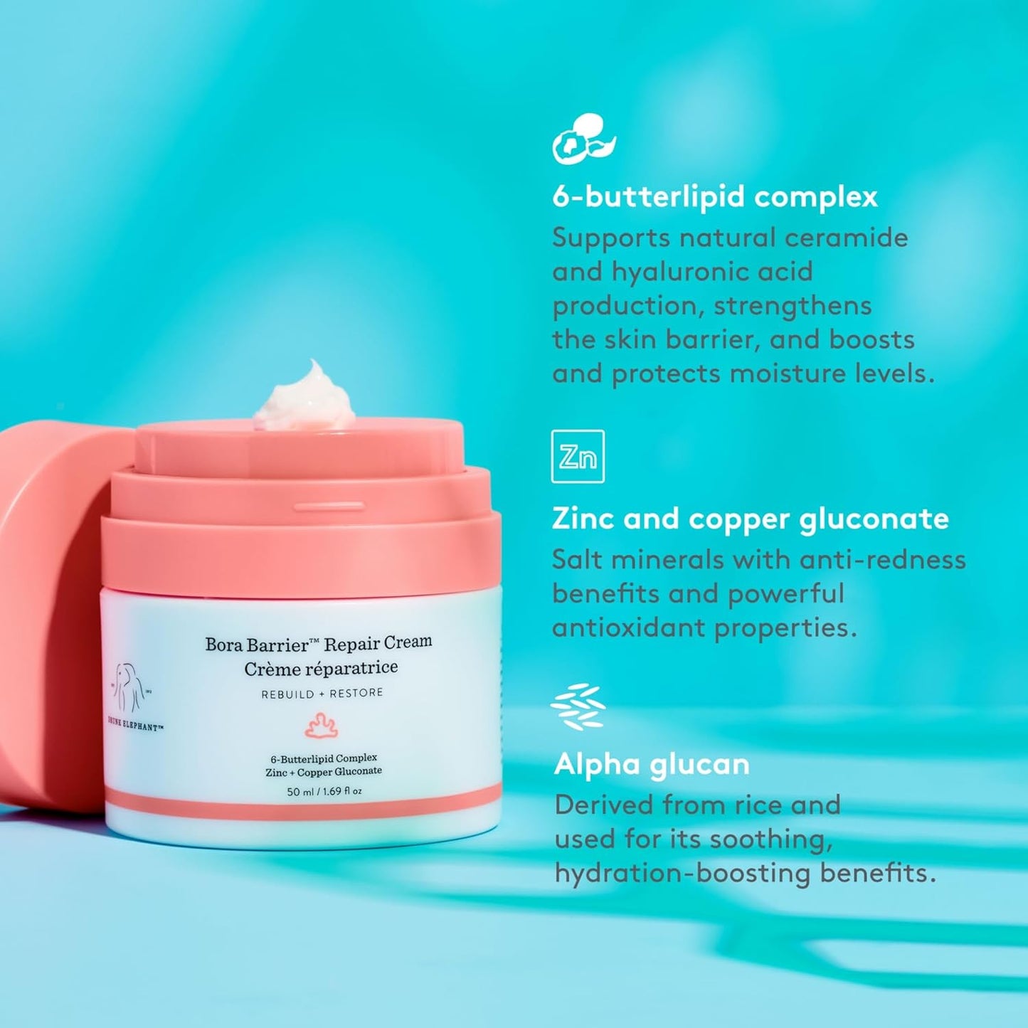 Drunk Elephant Bora Barrier Repair Cream - Ultra-Rich Moisturizer for Sensitive Skin | Fragrance-Free, Cruelty-Free