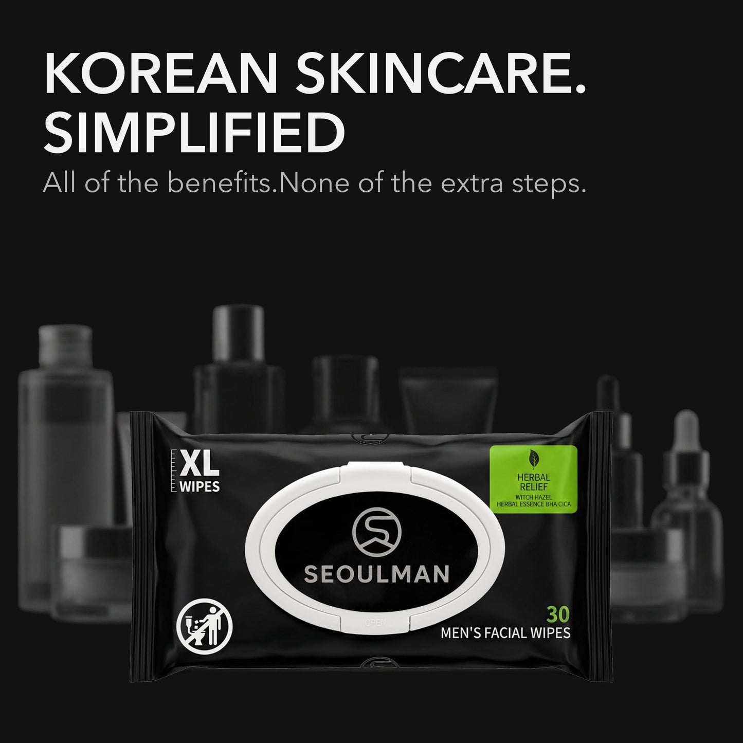 Seoulman Face Wipes for Men – All-In-One Skincare Cleansing Wipes with Niacinamide, Cica & Hyaluronic Acid – Alcohol-Free, pH Balanced – Extra Large, 30 Count