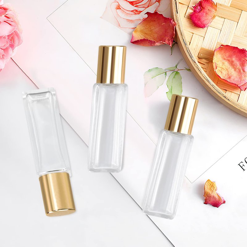 wifreo 20 PCS Essential Oil Roller Bottles, Clear Thick Glass Roller Bottles 5 ml for Essential Oils Roll on (4 Funnels, 5 Dropper)