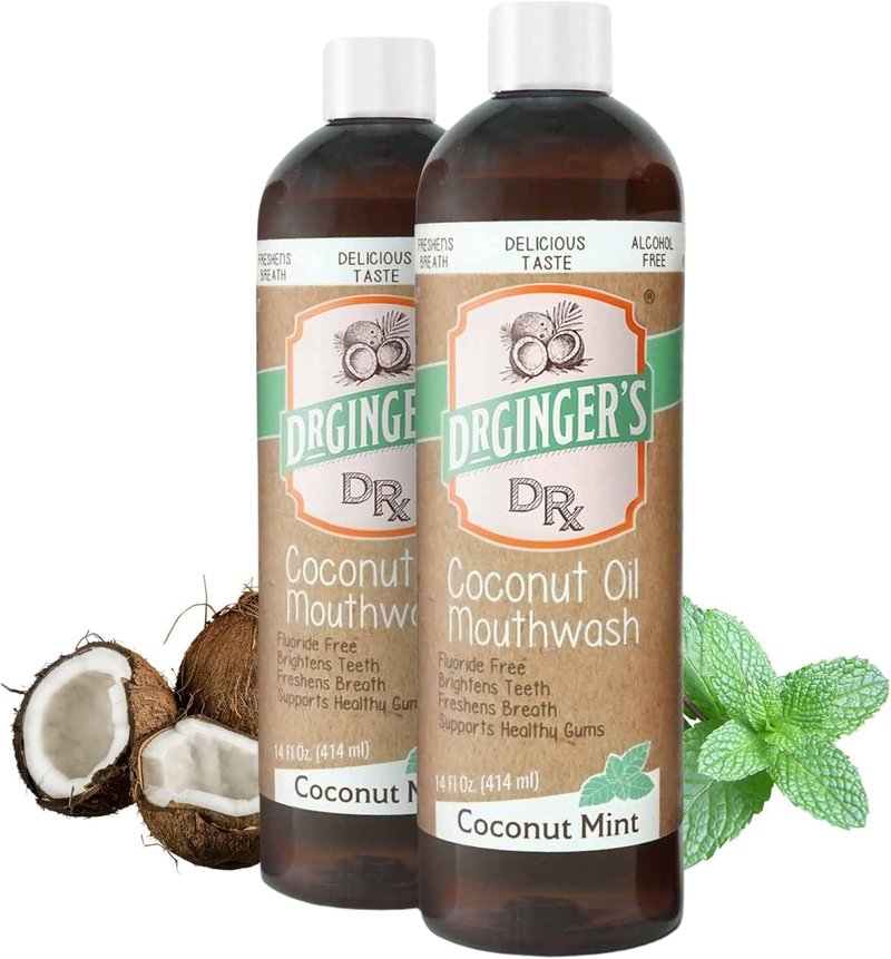 Dr. Ginger’s Coconut Oil Pulling Mouthwash - Alcohol Free, Mint Flavor | 14 fl oz, 2-Pack - Fluoride Free, All-Natural with Xylitol